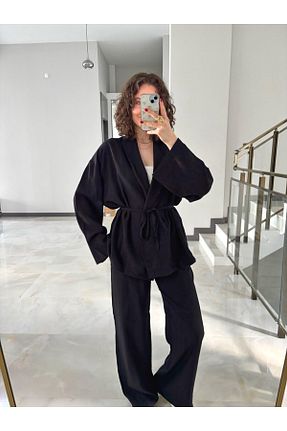 ست بالاتنه و پائین تنه مشکی زنانه اورسایز Butik - کد 926212660
