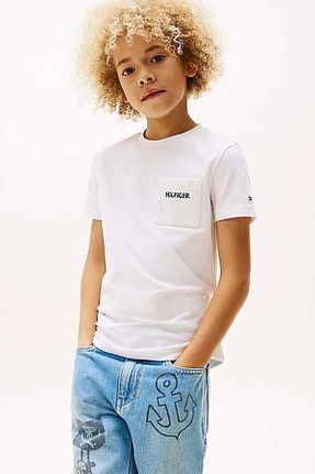 تیشرت سفید بچه گانه یقه دوچرخه Tommy Hilfiger - کد 926341203