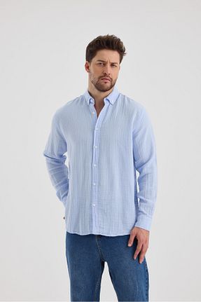 پیراهن آبی مردانه یقه پیراهنی macharel jeans - کد 926218052