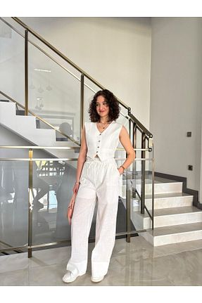 ست بالاتنه و پائین تنه سفید زنانه کتان Butik - کد 926214711