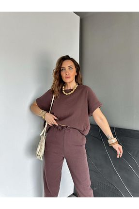 ست بالاتنه و پائین تنه قهوه ای زنانه بافتنی Zerrincan Giyim - کد 926226696