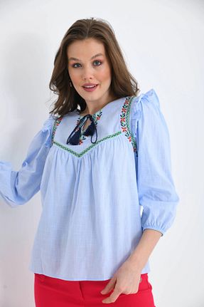بلوز آبی زنانه رگولار Genel Markalar - کد 839483373