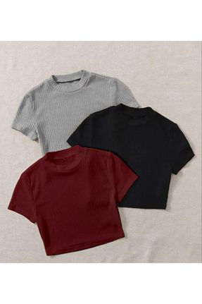 تیشرت زرشکی زنانه یقه خدمه KHAB PREMİUM - کد 926312882