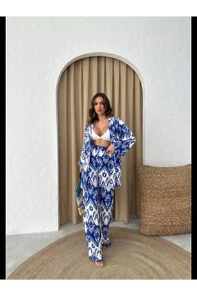 ست بالاتنه و پائین تنه آبی زنانه بافتنی hiraz fashion - کد 926312873