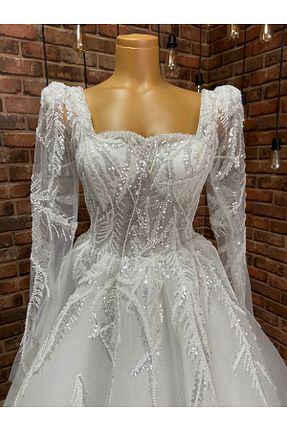 لباس عروس سفید زنانه توری RENGARENG - کد 926365333