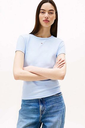 تیشرت متالیک زنانه یقه دوچرخه Tommy Hilfiger - کد 926333046