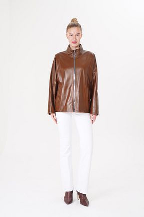 کاپشن قهوه ای زنانه رگولار Metins Leather - کد 926320121