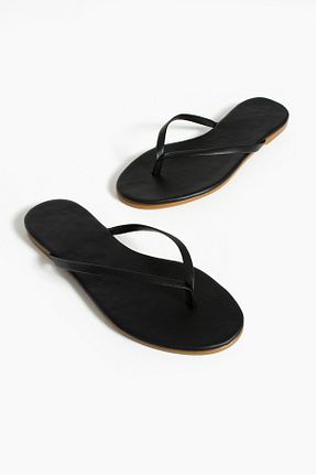 دمپائی مشکی زنانه چرم مصنوعی BELİSSA AYAKKABI - کد 925956045