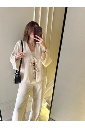 ست بالاتنه و پائین تنه بژ زنانه بافتنی Chamakh - کد 926340530