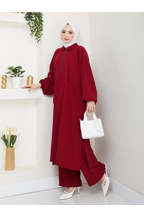 ست بالاتنه و پائین تنه زرشکی زنانه بافتنی EFSUN MODA - کد 926367238