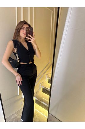 ست بالاتنه و پائین تنه مشکی زنانه بافتنی Chamakh - کد 926340537