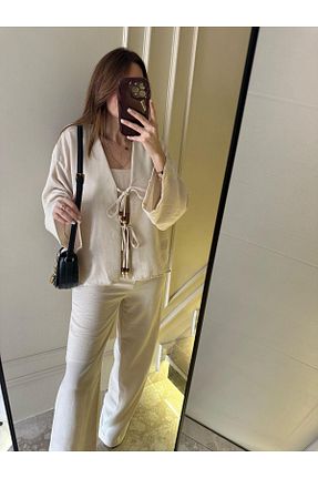 ست بالاتنه و پائین تنه بژ زنانه بافتنی Chamakh - کد 926340530