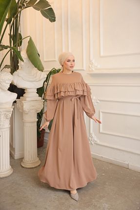 لباس حجاب بژ زنانه اورسایز Nissra - کد 926360952
