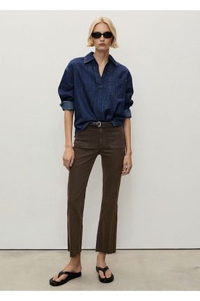 شلوار جین قهوه ای زنانه رگولار MANGO - کد 901096023