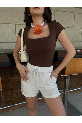 بلوز قهوه ای زنانه ساده minaaise - کد 926376061