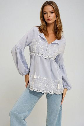 بلوز آبی زنانه ساده VAGGON - کد 926376235