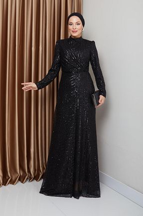 لباس مجلسی حجاب مشکی زنانه یقه ایستاده Olcay - کد 888161861