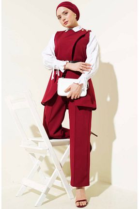 ست بالاتنه و پائین تنه زرشکی زنانه بافتنی GÜZELLER - کد 926377580