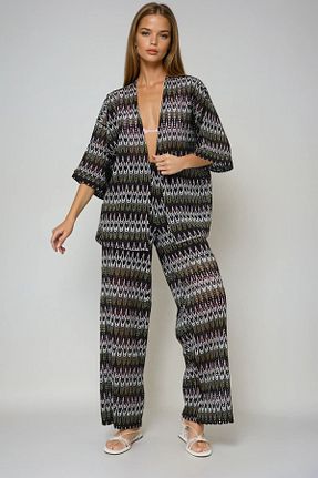 ست بالاتنه و پائین تنه خاکی زنانه بافتنی VAGGON - کد 926395543