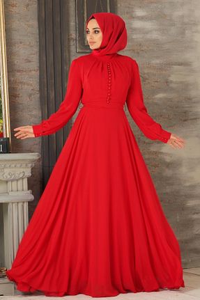 لباس مجلسی حجاب قرمز زنانه یقه ایستاده Neva Style - کد 82731837