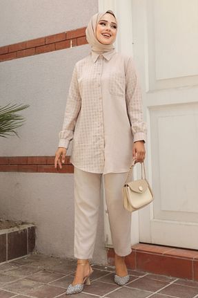 ست بالاتنه و پائین تنه حجاب بژ زنانه رگولار Neva Style - کد 847383558