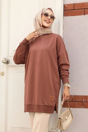 تونیک حجاب قهوه ای زنانه پنبه ای Neva Style - کد 849399048