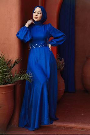 لباس مجلسی حجاب سرمه ای زنانه یقه ایستاده Neva Style - کد 814615045
