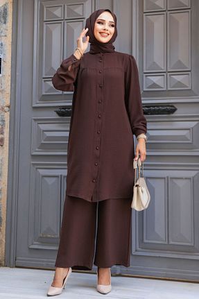 ست بالاتنه و پائین تنه حجاب قهوه ای زنانه رگولار Neva Style - کد 847383522