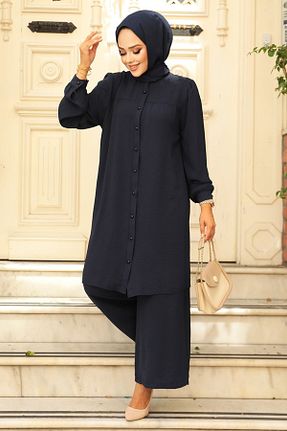ست بالاتنه و پائین تنه حجاب سرمه ای زنانه رگولار Neva Style - کد 847383531