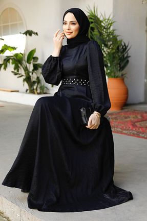لباس مجلسی حجاب مشکی زنانه یقه ایستاده Neva Style - کد 814765584