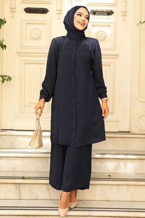 ست بالاتنه و پائین تنه حجاب سرمه ای زنانه رگولار Neva Style - کد 847383531
