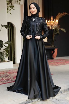 لباس مجلسی حجاب مشکی زنانه یقه دوچرخه Neva Style - کد 809909854