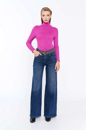 شلوار جین آبی زنانه پاچه گشاد EUROFASHION - کد 926524376