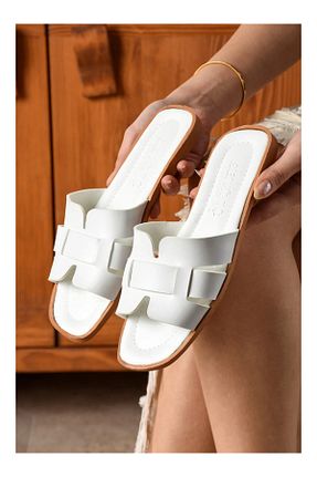 دمپائی سفید زنانه چرم مصنوعی FootFrenzy - کد 926527418