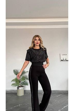 ست بالاتنه و پائین تنه مشکی زنانه بافتنی Bella Belluci - کد 926528743