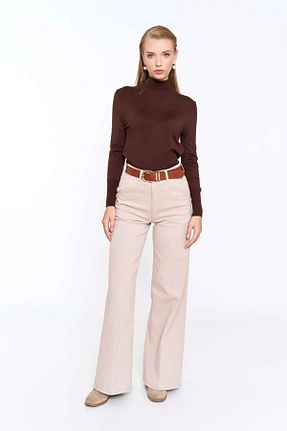 شلوار بژ زنانه پاچه گشاد EUROFASHION - کد 926650074