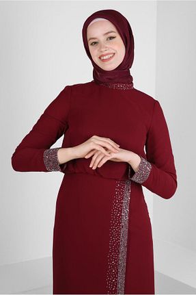 روسری زرشکی پلی استر Alvina - کد 805630761
