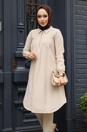 تونیک حجاب بژ پنبه ای Neva Style - کد 926555634