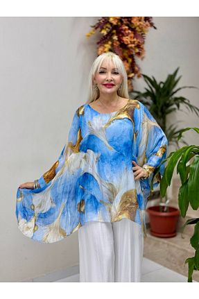 بلوز آبی زنانه طرح دار Punta Otantik - کد 926566078