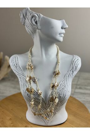 گردنبند جواهر بژ زنانه سنگ SEDEF TAKI - کد 926575876
