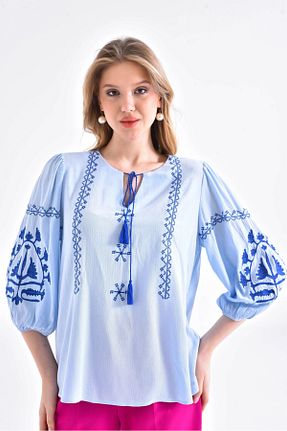 بلوز آبی زنانه رگولار Park Karon - کد 854347119
