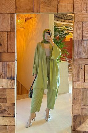 ست بالاتنه و پائین تنه حجاب سبز زنانه اورسایز lamelif - کد 926628803