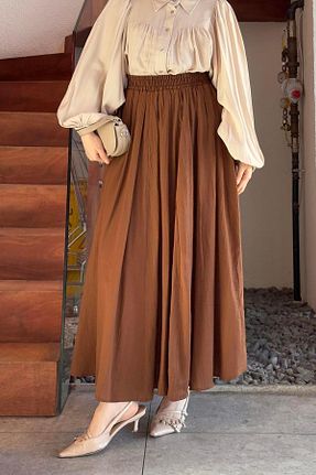 دامن قهوه ای زنانه ساده lamelif - کد 926633660