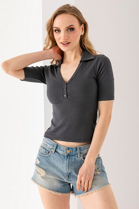 بادی طوسی زنانه یقه پولو GİYSA - کد 926635798