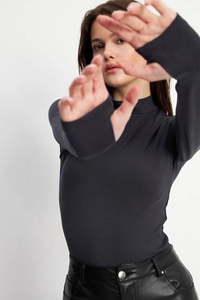 بادی طوسی زنانه یقه نیم ماهیگیر Zec Style - کد 926633121
