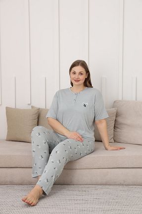 ست لباس راحتی سایز بزرگ سبز زنانه گلدار TAMPAP - کد 295134693