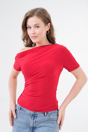بلوز قرمز زنانه ساده barış sülün lovebox - کد 925936204