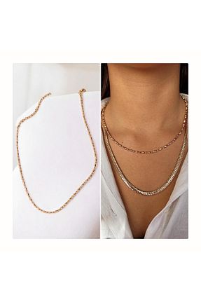 گردنبند استیل ( فولاد ) زرد زنانه زنجیر Mimosa - کد 926701244