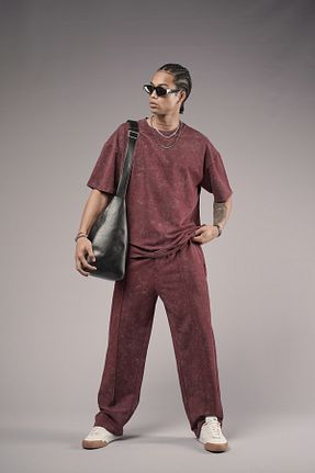 ست بالاتنه و پائین تنه زرشکی مردانه بافت Butik - کد 926703207
