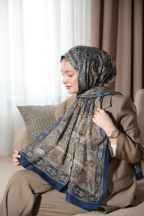 شال سرمه ای زنانه پنبه ای Baştacı - کد 865511351